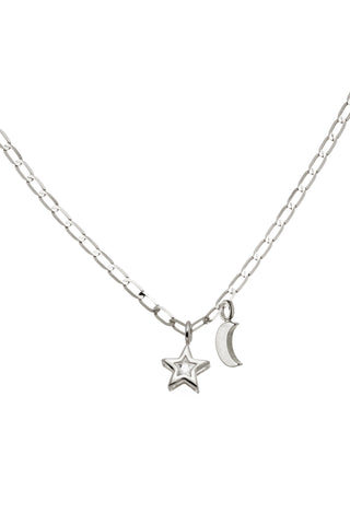 Nectar 9ct Solid Gold Moon & Star Necklace - White Gold