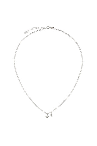 Nectar 9ct Solid Gold Moon & Star Necklace - White Gold