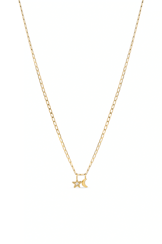 9ct Solid Gold Moon & Star Flat Curb Chain Necklace