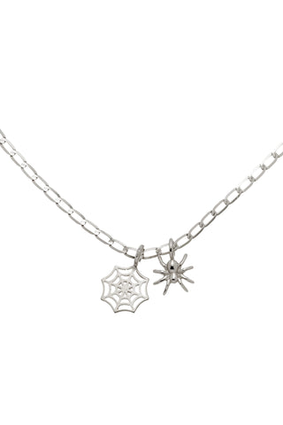 Nectar 9ct Solid Gold Web & Spider Necklace - White Gold