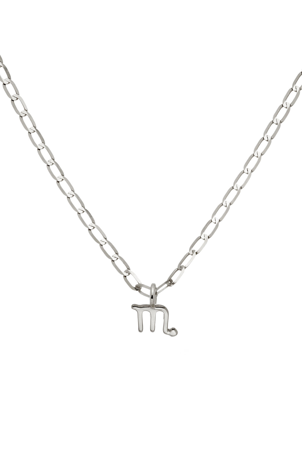 9ct Solid White Gold Scorpio Flat Curb Chain Necklace | Tish Lyon