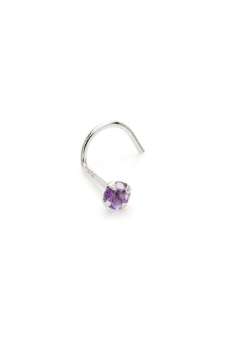 Solid 14ct Gold Prong-Set Amethyst Nose Stud - White Gold