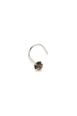 Solid 14ct Gold Prong-Set Smokey Quartz Nose Stud - White Gold