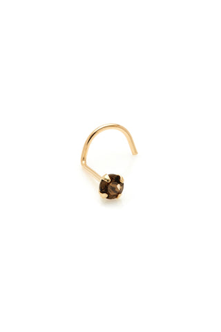 Solid 14ct Gold Prong-Set Smokey Quartz Nose Stud - Gold