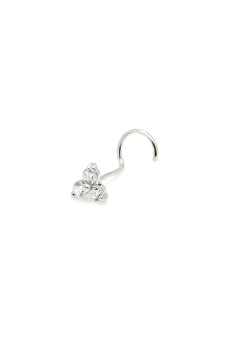 Aine Solid White Gold Trinity Gem Nose Stud