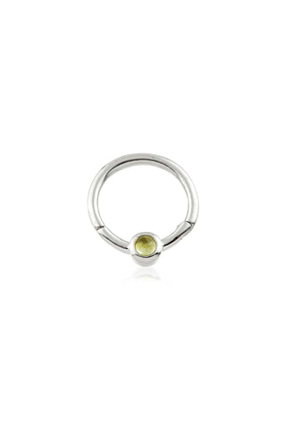 Solid 14ct White Gold Peridot Hinge Ring