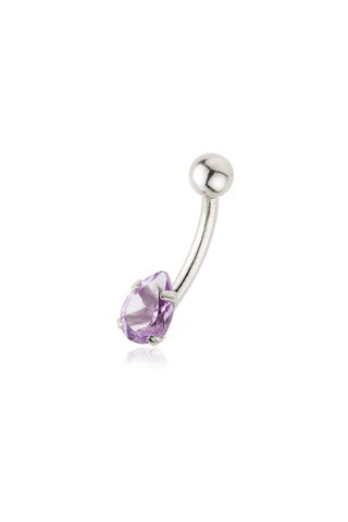 Solid 14ct Internal White Gold Amethyst Pear Navel Bar