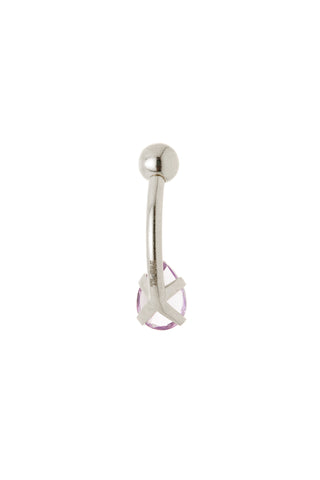 Solid 14ct Internal White Gold Amethyst Pear Navel Bar