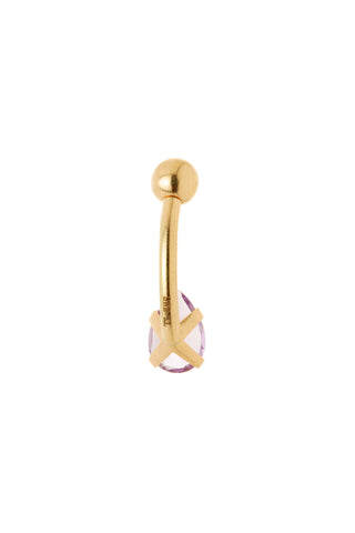 Solid 14ct Internal Gold Amethyst Pear Navel Bar