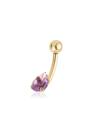 Solid 14ct Internal Gold Amethyst Pear Navel Bar