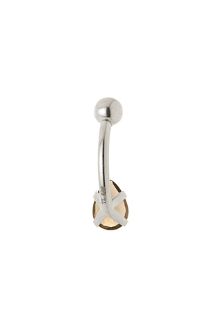 Solid 14ct Internal White Gold Smokey Quartz Pear Navel Bar