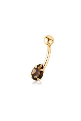 Solid 14ct Internal Gold Smokey Quartz Pear Navel Bar