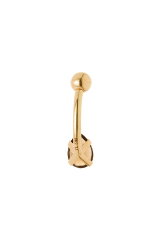 Solid 14ct Internal Gold Smokey Quartz Pear Navel Bar