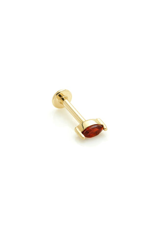 Solid 14ct Gold Threadless Single Marquise Garnet Flat Back Stud