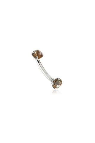Solid 14ct Gold Rook Bar with Double Prong-Set Smokey Quartz - White Gold