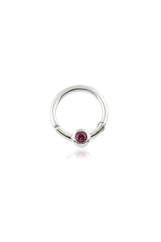 Solid 14ct White Gold Rhodolite Hinge Ring