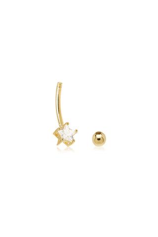 Solid 14ct Gold Jewelled Star Rook Bar - Gold