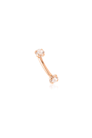 Solid 9ct Rose Gold Double Gem Prong Set Rook Bar