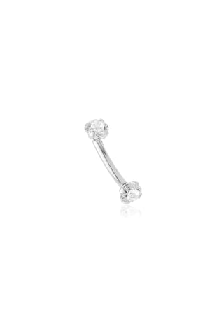 Solid 9ct White Gold Double Gem Prong Set Rook Bar