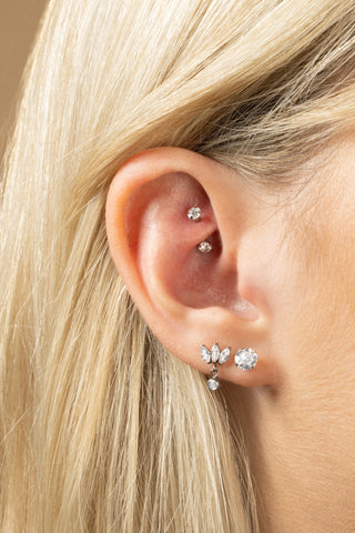 Solid 9ct White Gold Double Gem Prong Set Rook Bar