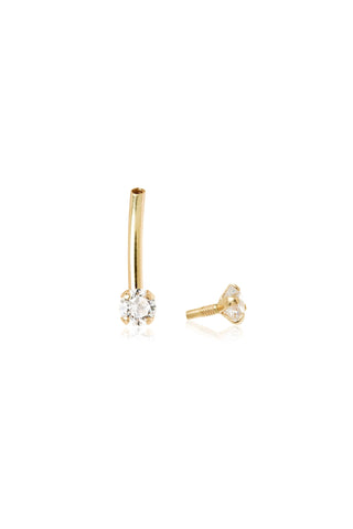 Solid Gold Double Gem Prong Set Rook Bar - Gold