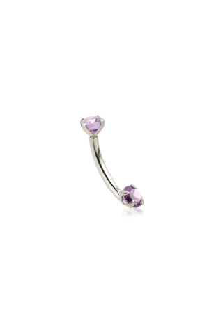 Solid 14ct Gold Rook Bar with Double Prong-Set Amethyst - White Gold