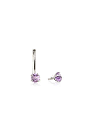Solid 14ct Gold Rook Bar with Double Prong-Set Amethyst - White Gold