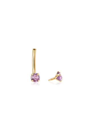 Solid 14ct Gold Rook Bar with Double Prong-Set Amethyst - Gold