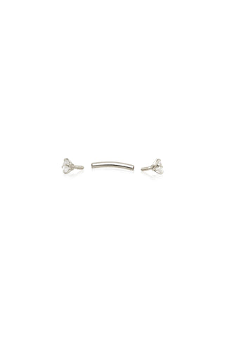 Solid Gold Double Gem Prong Set Rook Bar - White Gold