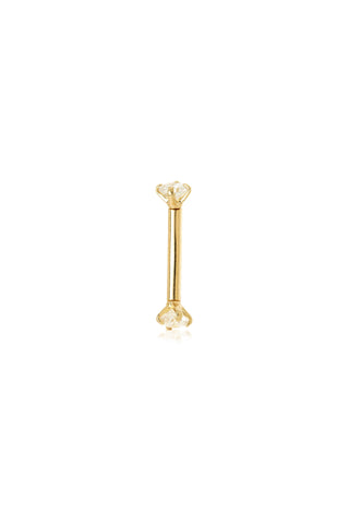 Solid Gold Double Gem Prong Set Rook Bar - Gold