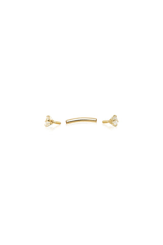 Solid Gold Double Gem Prong Set Rook Bar - Gold