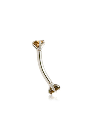 Solid 14ct Gold Rook Bar with Double Prong-Set Smoky Quartz - White Gold