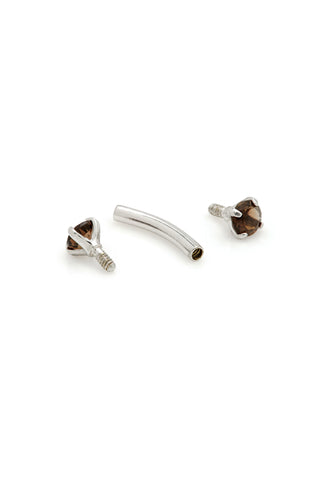 Solid 14ct Gold Rook Bar with Double Prong-Set Smoky Quartz - White Gold