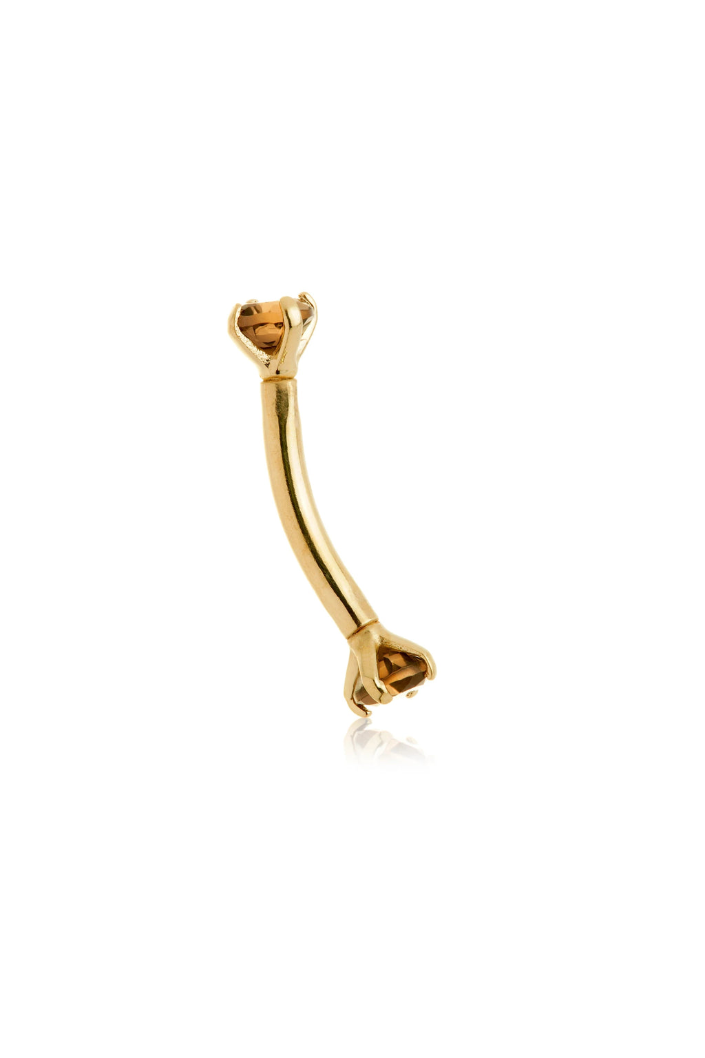 Solid 14ct Gold Rook Bar with Double Prong-Set Smoky Quartz - Gold ...