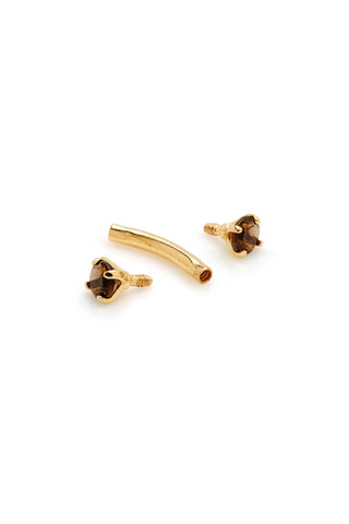 Solid 14ct Gold Rook Bar with Double Prong-Set Smoky Quartz - Gold