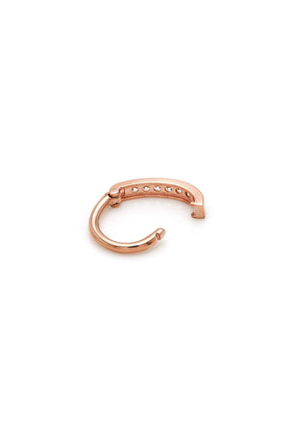 Solid Gold Oval Hinged Rook Earring with Channeled Gems  - Rose Gold