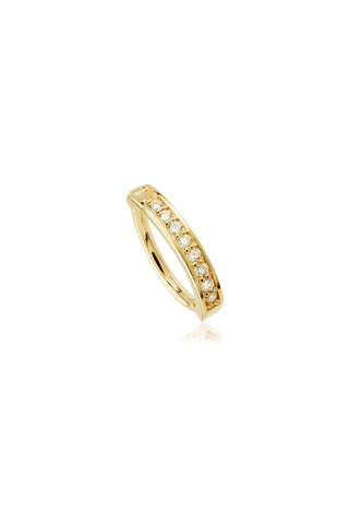 Solid Gold Oval Rook Ring with Channeled Diamonds - Gold