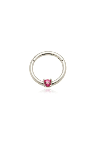Solid 14ct Solid White Gold Ruby Prong Set Hinge Ring