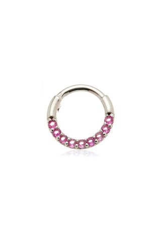 Solid 14ct White Gold Pavé Ruby Daith Septum Ring