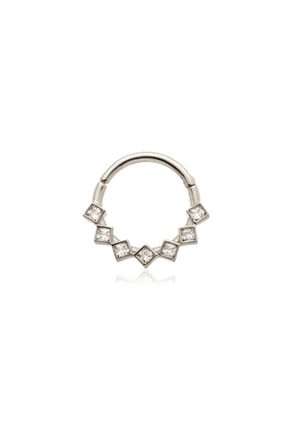 Solid Gold Front Facing Hinged Ring with Square Bezel Set Gem - White Gold