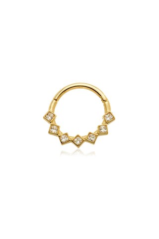 Solid Gold Front Facing Hinged Ring with Square Bezel Set Gem - Gold