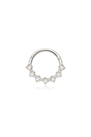 Solid Gold Front Facing Hinged Ring with Square Bezel Set Gem - White Gold