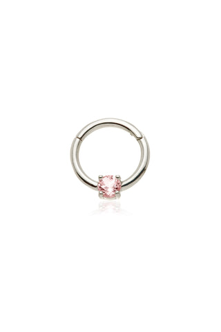 Solid 14ct Gold Daith & Septum Ring with Pink Sapphire - White Gold
