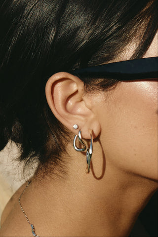 Silver Wavy Long Hoop Earrings