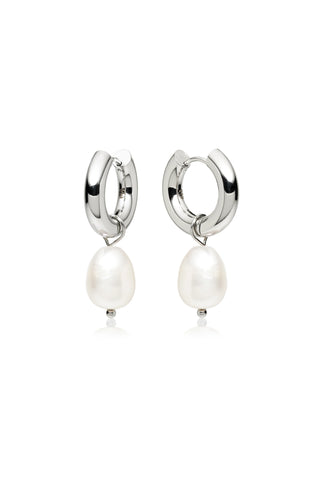 Silver Pearl Hoop Earrings