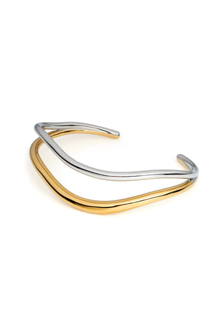 Gold & Silver Mixed Metal Double Wave Bangle