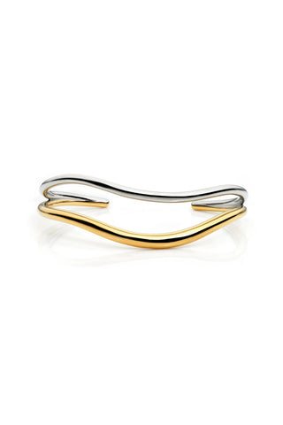 Gold & Silver Mixed Metal Double Wave Bangle