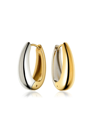 Gold & Titanium Mixed Metal Chunky Oval Hoop Earrings