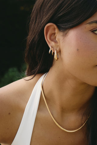 Gold & Titanium Mixed Metal Chunky Oval Hoop Earrings