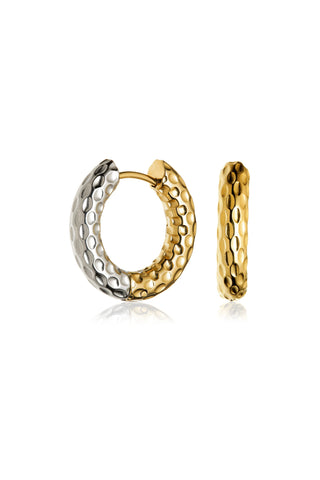 Gold & Titanium Mixed Metal Hammered Hoop Earrings